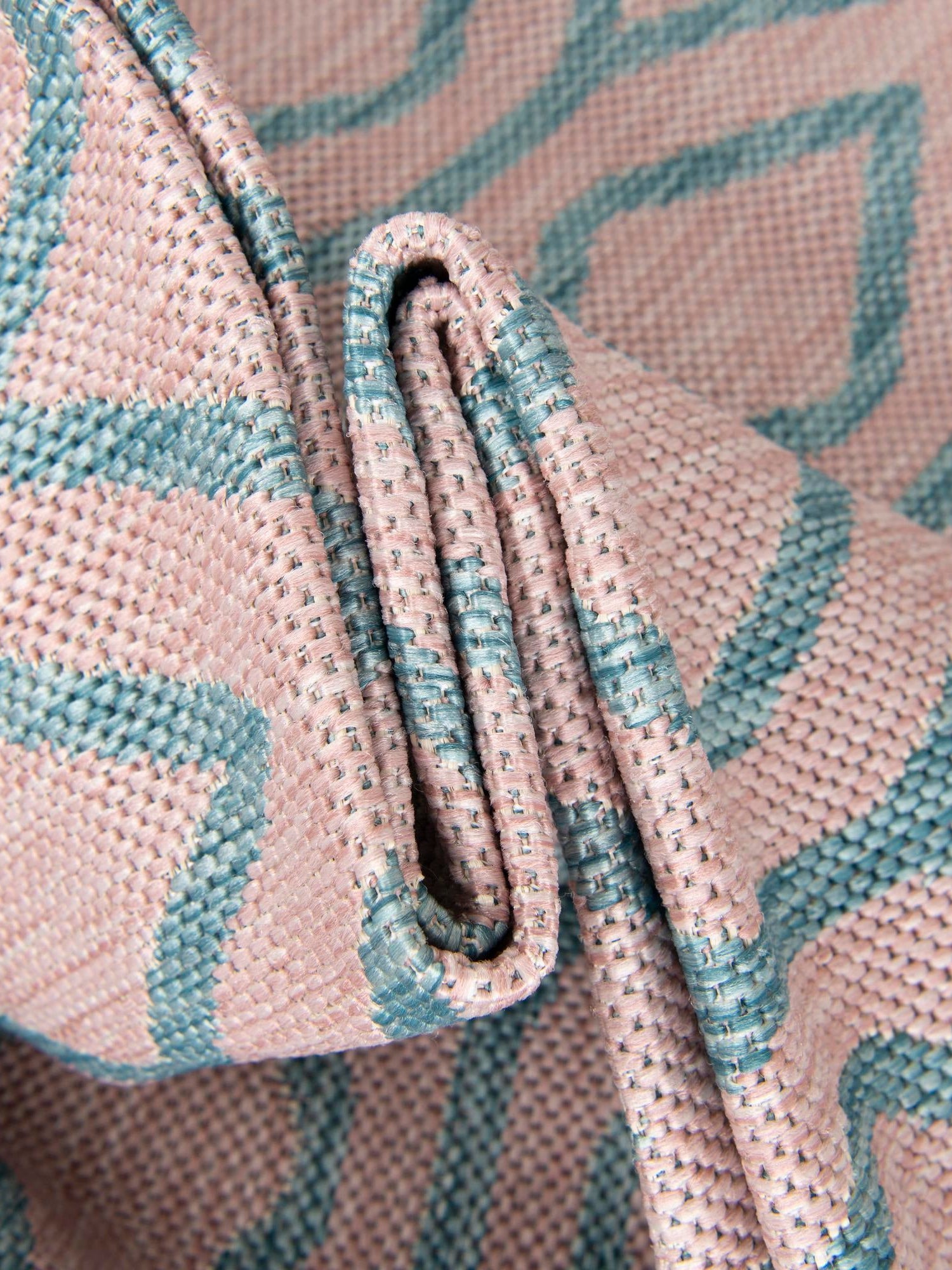 Pink and Aqua 4' 1 x 6' 1 Jill Zarin Outdoor Rectangle Area Rug Weather Resistant for Patio, Deck, Terrace, Balcony, Porch Durable 100% Polypropylene Carpet for Outside for Sale at Rug Engine