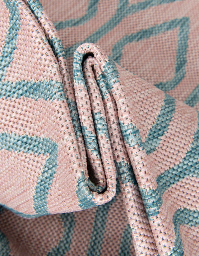 Pink and Aqua 4' 1 x 6' 1 Jill Zarin Outdoor Rectangle Area Rug Weather Resistant for Patio, Deck, Terrace, Balcony, Porch Durable 100% Polypropylene Carpet for Outside for Sale at Rug Engine