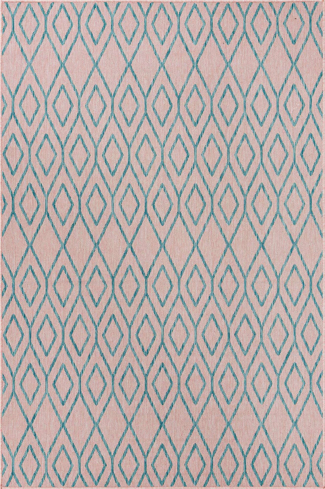 Pink and Aqua 5' 3 x 8' Jill Zarin Outdoor Rectangle Area Rug Weather Resistant for Patio, Deck, Terrace, Balcony, Porch Durable 100% Polypropylene Carpet for Outside for Sale at Rug Engine