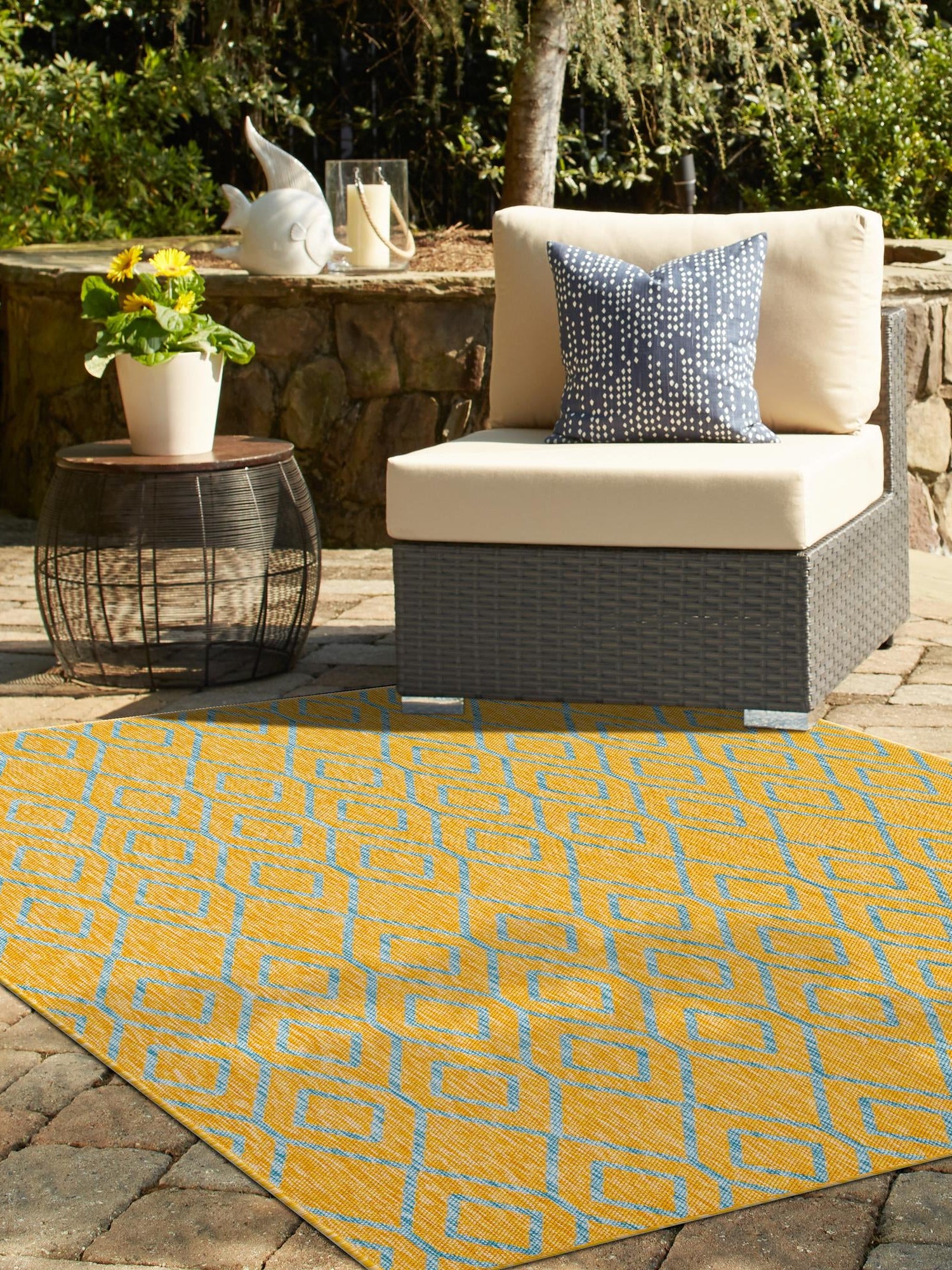 Yellow and Aqua 3' 1 x 5' 3 Jill Zarin Outdoor Rectangle Area Rug Weather Resistant for Patio, Deck, Terrace, Balcony, Porch Durable 100% Polypropylene Carpet for Outside for Sale at Rug Engine