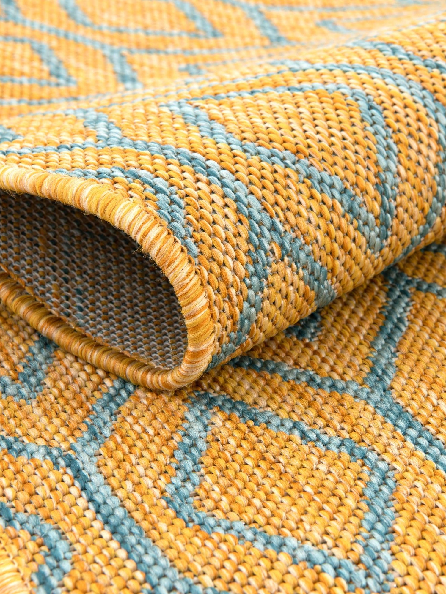 Yellow and Aqua 3' 1 x 5' 3 Jill Zarin Outdoor Rectangle Area Rug Weather Resistant for Patio, Deck, Terrace, Balcony, Porch Durable 100% Polypropylene Carpet for Outside for Sale at Rug Engine