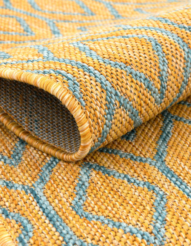 Yellow and Aqua 3' 1 x 5' 3 Jill Zarin Outdoor Rectangle Area Rug Weather Resistant for Patio, Deck, Terrace, Balcony, Porch Durable 100% Polypropylene Carpet for Outside for Sale at Rug Engine