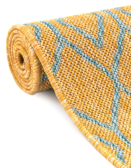 Yellow and Aqua 3' 1 x 5' 3 Jill Zarin Outdoor Rectangle Area Rug Weather Resistant for Patio, Deck, Terrace, Balcony, Porch Durable 100% Polypropylene Carpet for Outside for Sale at Rug Engine