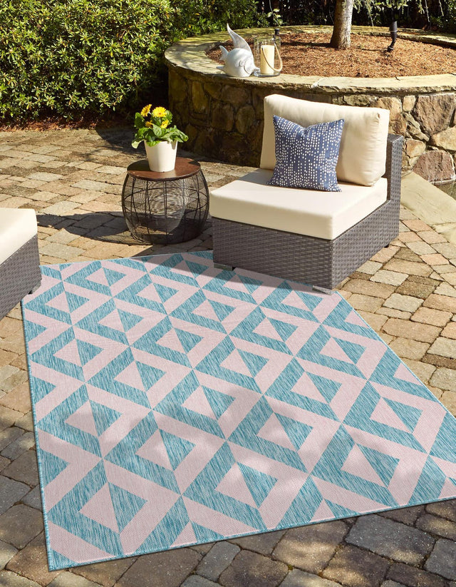 Pink and Aqua 9' x 12' Jill Zarin Outdoor Rectangle Area Rug Weather Resistant for Patio, Deck, Terrace, Balcony, Porch Durable 100% Polypropylene Carpet for Outside for Sale at Rug Engine