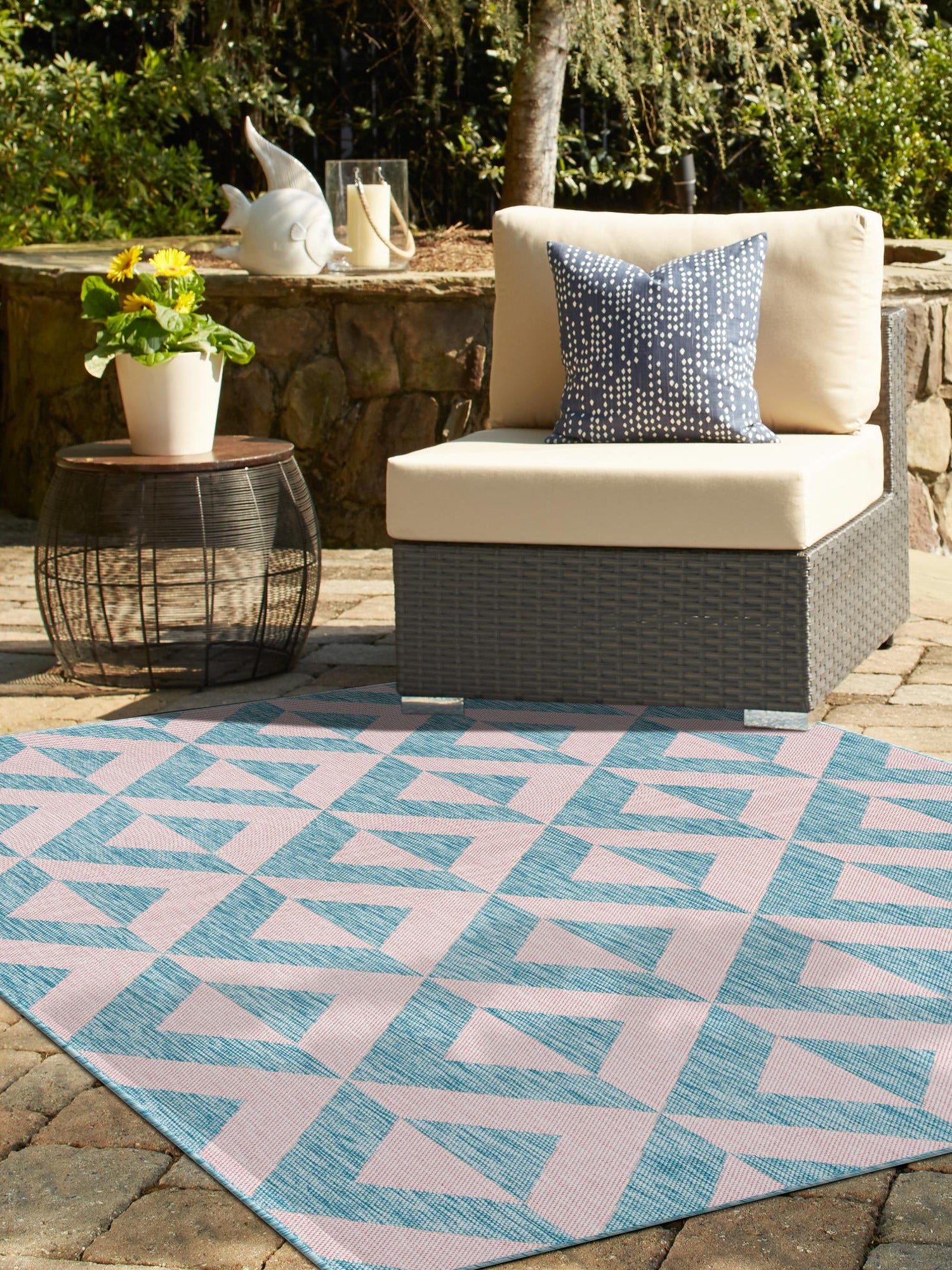 Pink and Aqua 3' 1 x 5' 3 Jill Zarin Outdoor Rectangle Area Rug Weather Resistant for Patio, Deck, Terrace, Balcony, Porch Durable 100% Polypropylene Carpet for Outside for Sale at Rug Engine