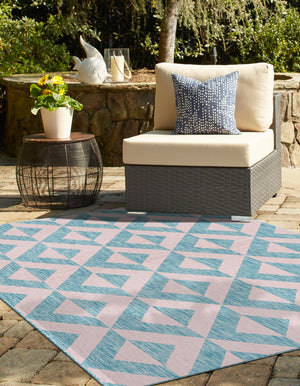 Pink and Aqua 3' 1 x 5' 3 Jill Zarin Outdoor Rectangle Area Rug Weather Resistant for Patio, Deck, Terrace, Balcony, Porch Durable 100% Polypropylene Carpet for Outside for Sale at Rug Engine