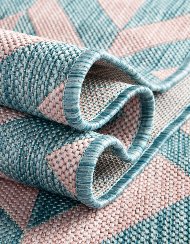Pink and Aqua 7' 1 x 10' Jill Zarin Outdoor Rectangle Area Rug Weather Resistant for Patio, Deck, Terrace, Balcony, Porch Durable 100% Polypropylene Carpet for Outside for Sale at Rug Engine