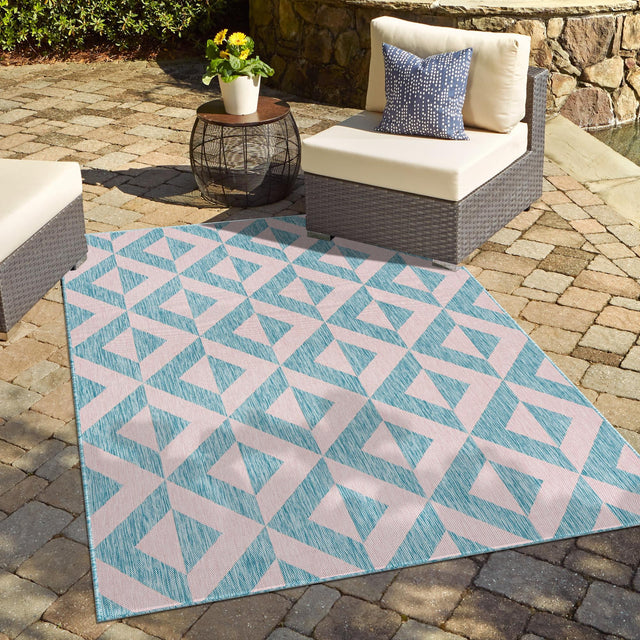 Pink and Aqua 7' 1 x 10' Jill Zarin Outdoor Rectangle Area Rug Weather Resistant for Patio, Deck, Terrace, Balcony, Porch Durable 100% Polypropylene Carpet for Outside for Sale at Rug Engine