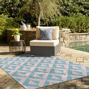Pink and Aqua 7' 1 x 10' Jill Zarin Outdoor Rectangle Area Rug Weather Resistant for Patio, Deck, Terrace, Balcony, Porch Durable 100% Polypropylene Carpet for Outside for Sale at Rug Engine