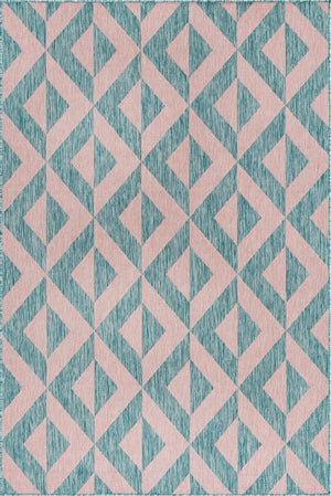Pink and Aqua 5' 3 x 8' Jill Zarin Outdoor Rectangle Area Rug Weather Resistant for Patio, Deck, Terrace, Balcony, Porch Durable 100% Polypropylene Carpet for Outside for Sale at Rug Engine