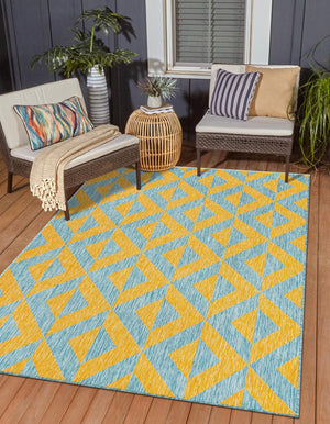 Yellow and Aqua 5' 3 x 8' Jill Zarin Outdoor Rectangle Rug
