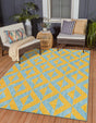 Yellow and Aqua 5' 3 x 8' Jill Zarin Outdoor Rectangle Rug