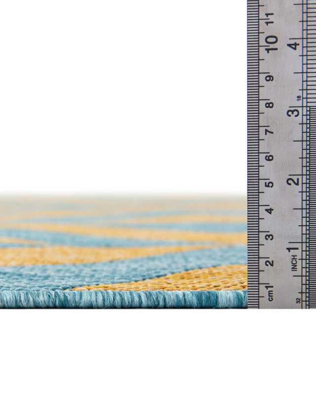 Yellow and Aqua 5' 3 x 8' Jill Zarin Outdoor Rectangle Rug