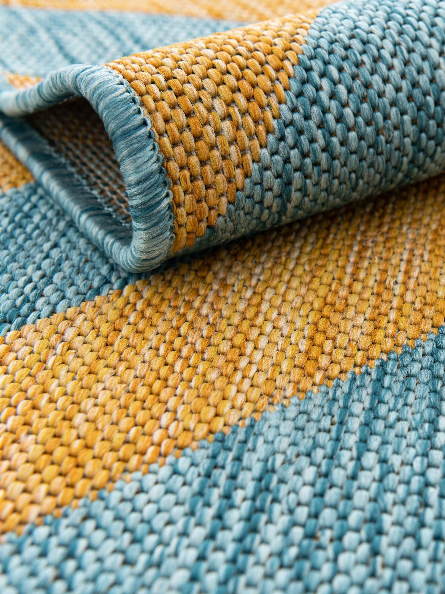 Yellow and Aqua 5' 3 x 8' Jill Zarin Outdoor Rectangle Area Rug Weather Resistant for Patio, Deck, Terrace, Balcony, Porch Durable 100% Polypropylene Carpet for Outside for Sale at Rug Engine