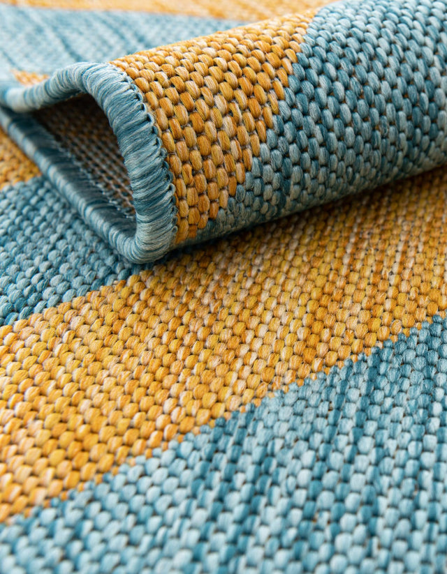 Yellow and Aqua 5' 3 x 8' Jill Zarin Outdoor Rectangle Rug