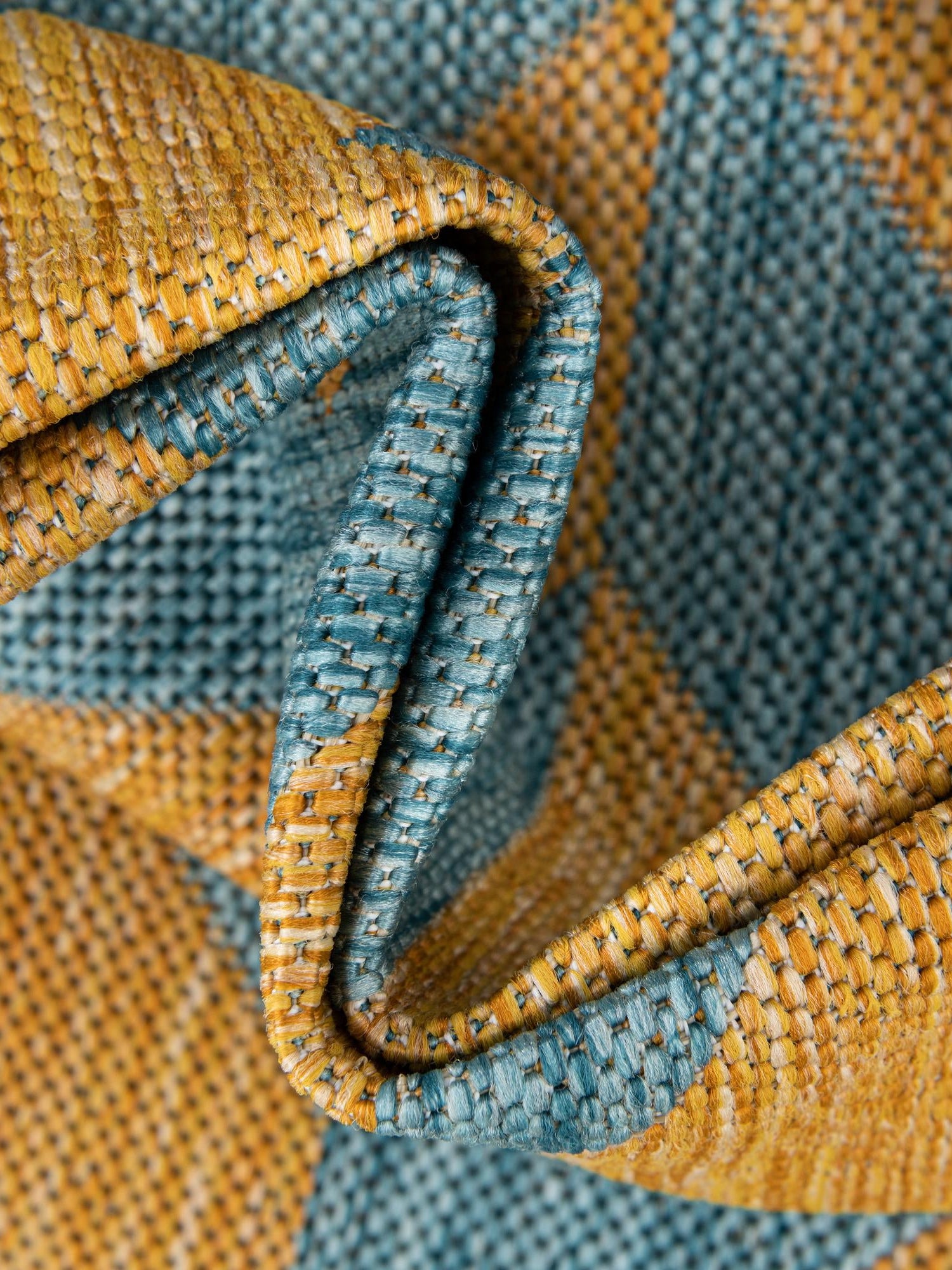 Yellow and Aqua 5' 3 x 8' Jill Zarin Outdoor Rectangle Area Rug Weather Resistant for Patio, Deck, Terrace, Balcony, Porch Durable 100% Polypropylene Carpet for Outside for Sale at Rug Engine