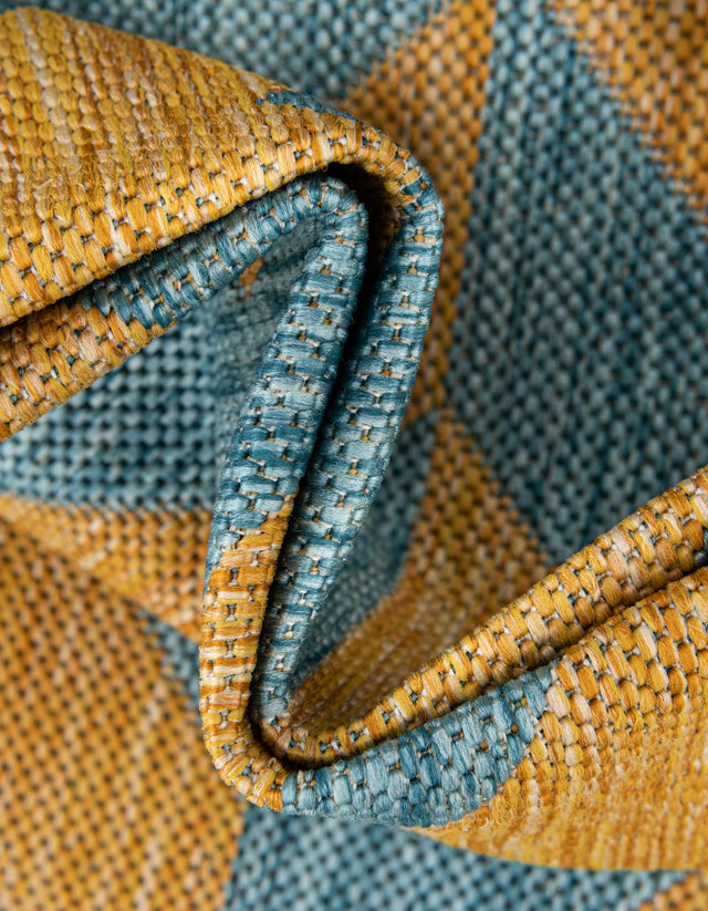 Yellow and Aqua 5' 3 x 8' Jill Zarin Outdoor Rectangle Rug