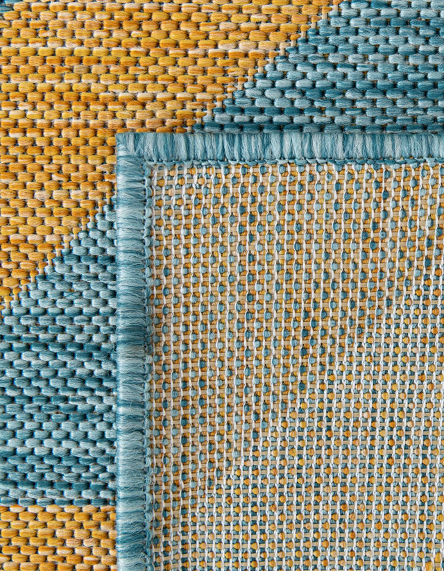 Yellow and Aqua 5' 3 x 8' Jill Zarin Outdoor Rectangle Rug