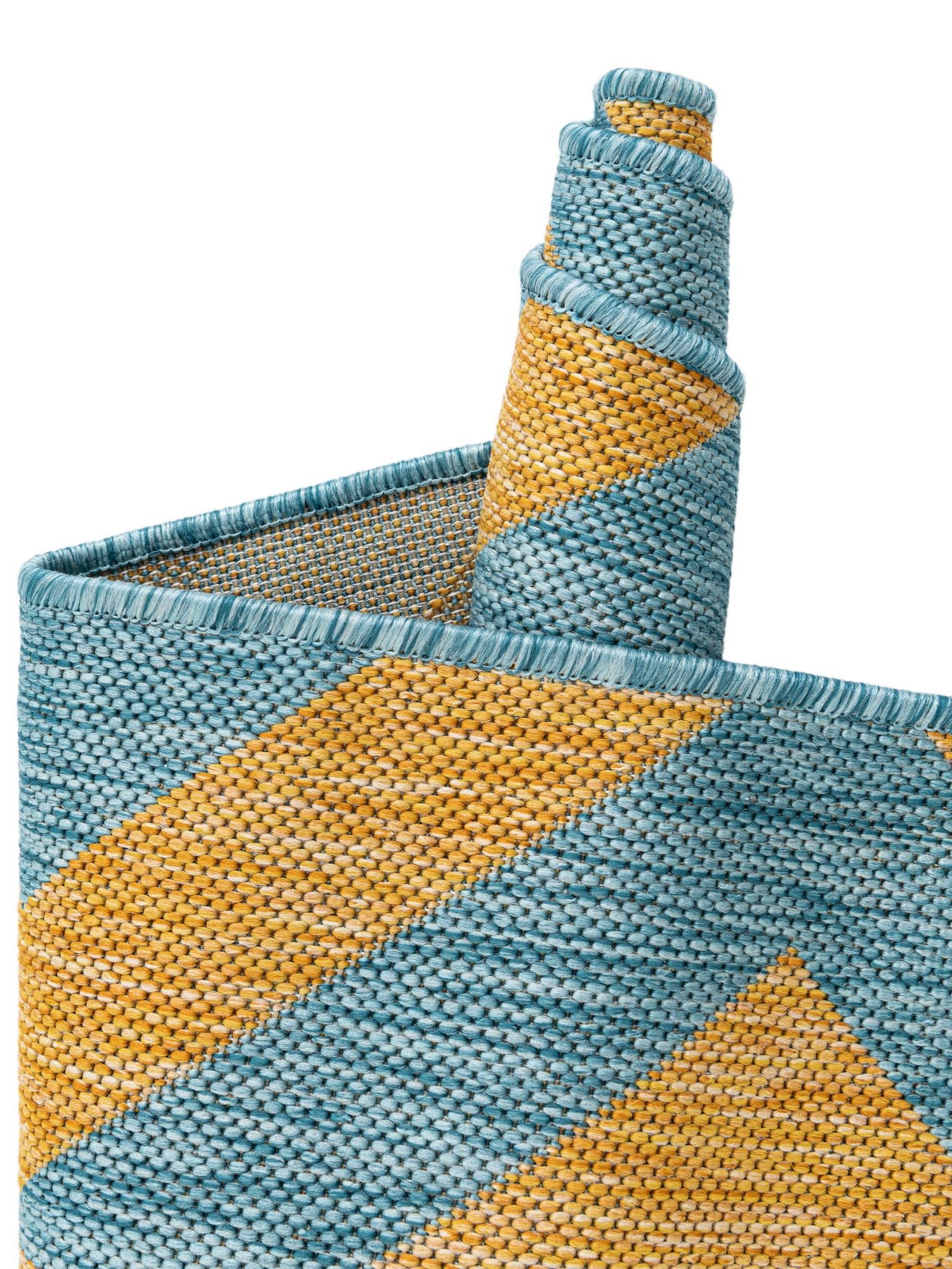 Yellow and Aqua 5' 3 x 8' Jill Zarin Outdoor Rectangle Area Rug Weather Resistant for Patio, Deck, Terrace, Balcony, Porch Durable 100% Polypropylene Carpet for Outside for Sale at Rug Engine