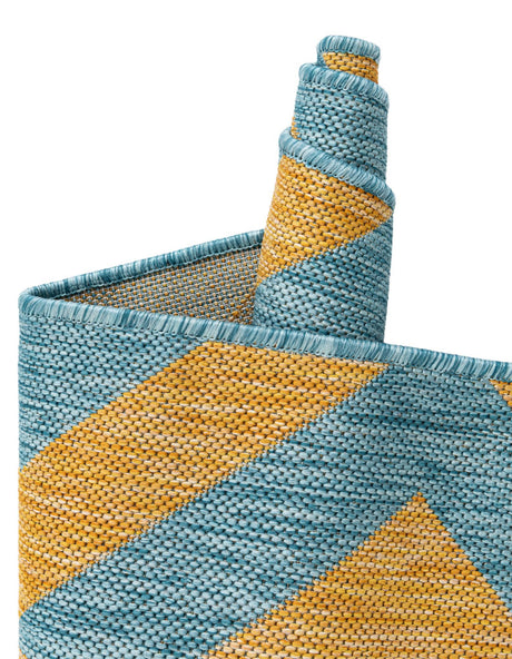 Yellow and Aqua 5' 3 x 8' Jill Zarin Outdoor Rectangle Area Rug Weather Resistant for Patio, Deck, Terrace, Balcony, Porch Durable 100% Polypropylene Carpet for Outside for Sale at Rug Engine
