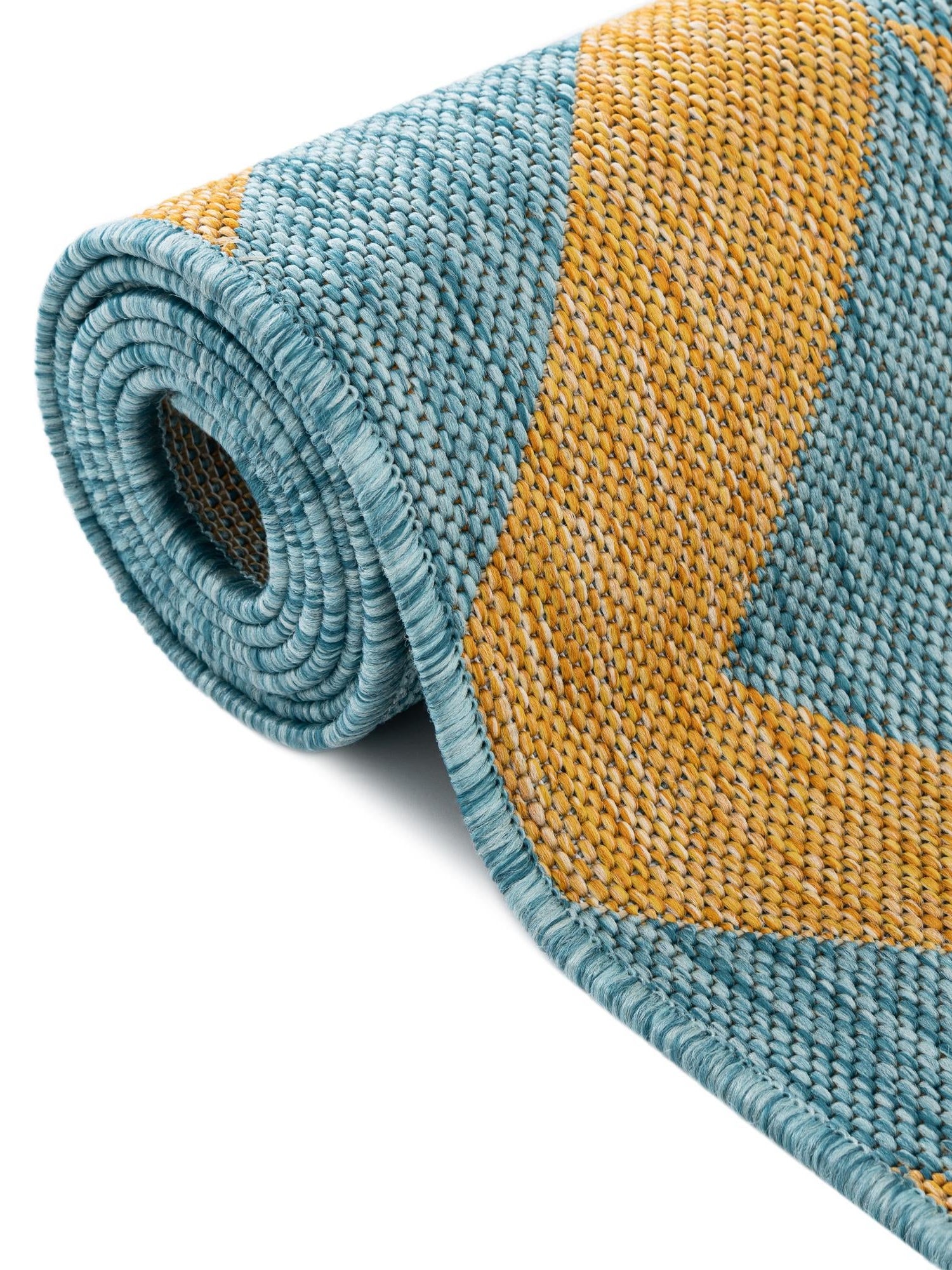 Yellow and Aqua 5' 3 x 8' Jill Zarin Outdoor Rectangle Area Rug Weather Resistant for Patio, Deck, Terrace, Balcony, Porch Durable 100% Polypropylene Carpet for Outside for Sale at Rug Engine