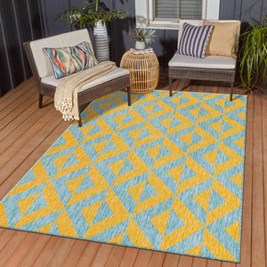 Yellow and Aqua 2' x 3' 1 Jill Zarin Outdoor Rectangle Area Rug Weather Resistant for Patio, Deck, Terrace, Balcony, Porch Durable 100% Polypropylene Carpet for Outside for Sale at Rug Engine