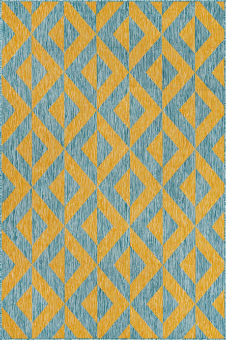 Yellow and Aqua 5' 3 x 8' Jill Zarin Outdoor Rectangle Rug