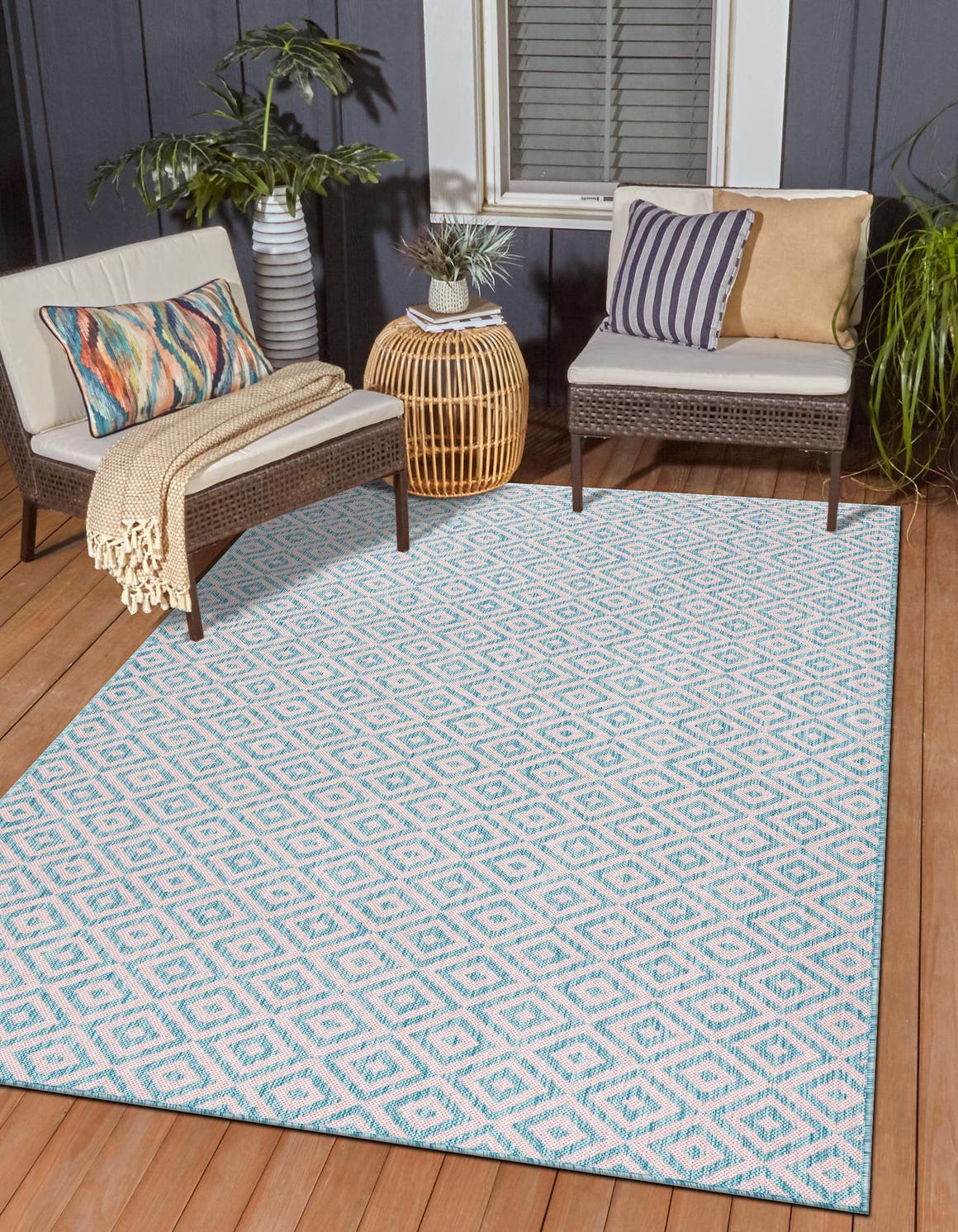 Pink and Aqua 2' x 3' 1 Jill Zarin Outdoor Rectangle Area Rug Weather Resistant for Patio, Deck, Terrace, Balcony, Porch Durable 100% Polypropylene Carpet for Outside for Sale at Rug Engine
