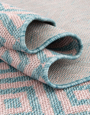 Pink and Aqua 6' 1 x 9' Jill Zarin Outdoor Rectangle Area Rug Weather Resistant for Patio, Deck, Terrace, Balcony, Porch Durable 100% Polypropylene Carpet for Outside for Sale at Rug Engine