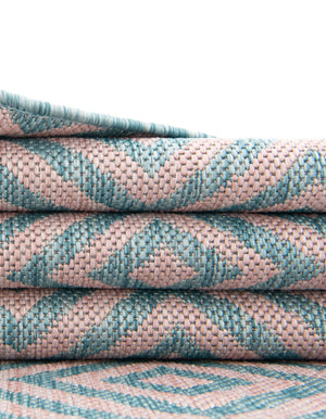 Pink and Aqua 7' 1 x 10' Jill Zarin Outdoor Rectangle Area Rug Weather Resistant for Patio, Deck, Terrace, Balcony, Porch Durable 100% Polypropylene Carpet for Outside for Sale at Rug Engine