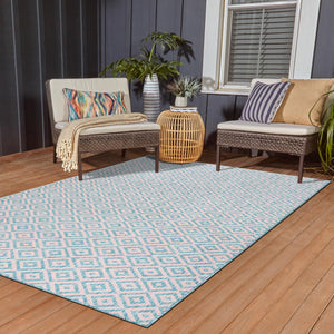 Pink and Aqua 7' 1 x 10' Jill Zarin Outdoor Rectangle Area Rug Weather Resistant for Patio, Deck, Terrace, Balcony, Porch Durable 100% Polypropylene Carpet for Outside for Sale at Rug Engine
