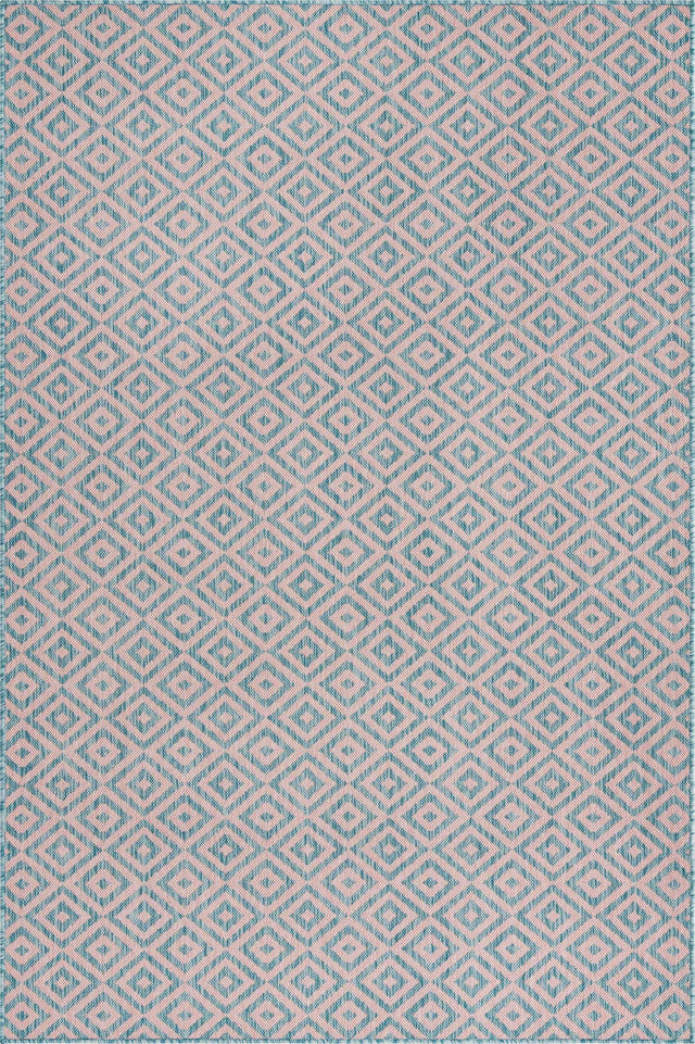 Pink and Aqua 5' 3 x 8' Jill Zarin Outdoor Rectangle Area Rug Weather Resistant for Patio, Deck, Terrace, Balcony, Porch Durable 100% Polypropylene Carpet for Outside for Sale at Rug Engine