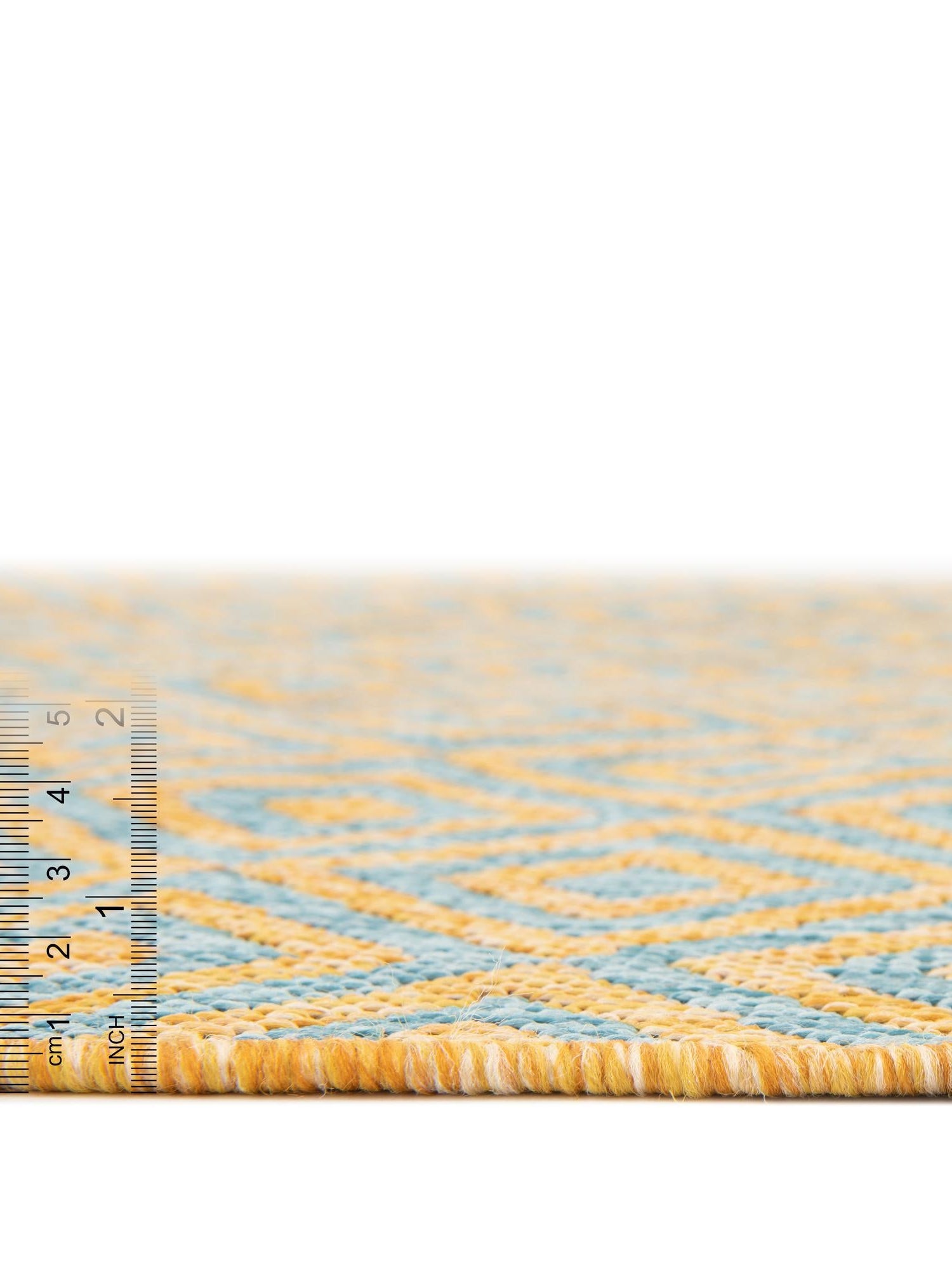 Yellow and Aqua 5' 3 x 8' Jill Zarin Outdoor Rectangle Area Rug Weather Resistant for Patio, Deck, Terrace, Balcony, Porch Durable 100% Polypropylene Carpet for Outside for Sale at Rug Engine
