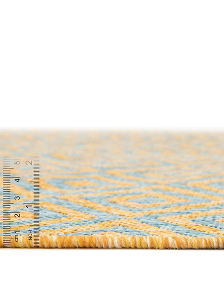Yellow and Aqua 5' 3 x 8' Jill Zarin Outdoor Rectangle Area Rug Weather Resistant for Patio, Deck, Terrace, Balcony, Porch Durable 100% Polypropylene Carpet for Outside for Sale at Rug Engine