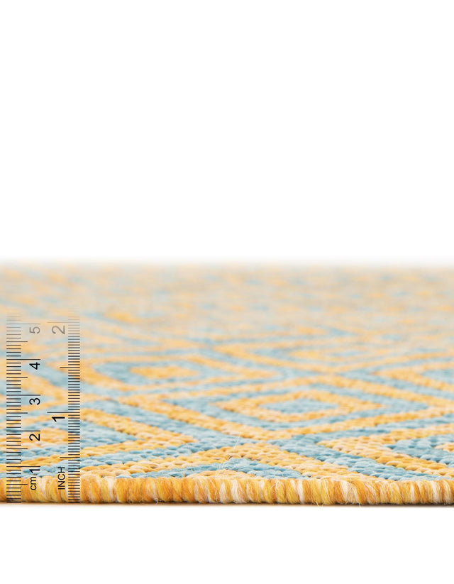 Yellow and Aqua 5' 3 x 8' Jill Zarin Outdoor Rectangle Area Rug Weather Resistant for Patio, Deck, Terrace, Balcony, Porch Durable 100% Polypropylene Carpet for Outside for Sale at Rug Engine