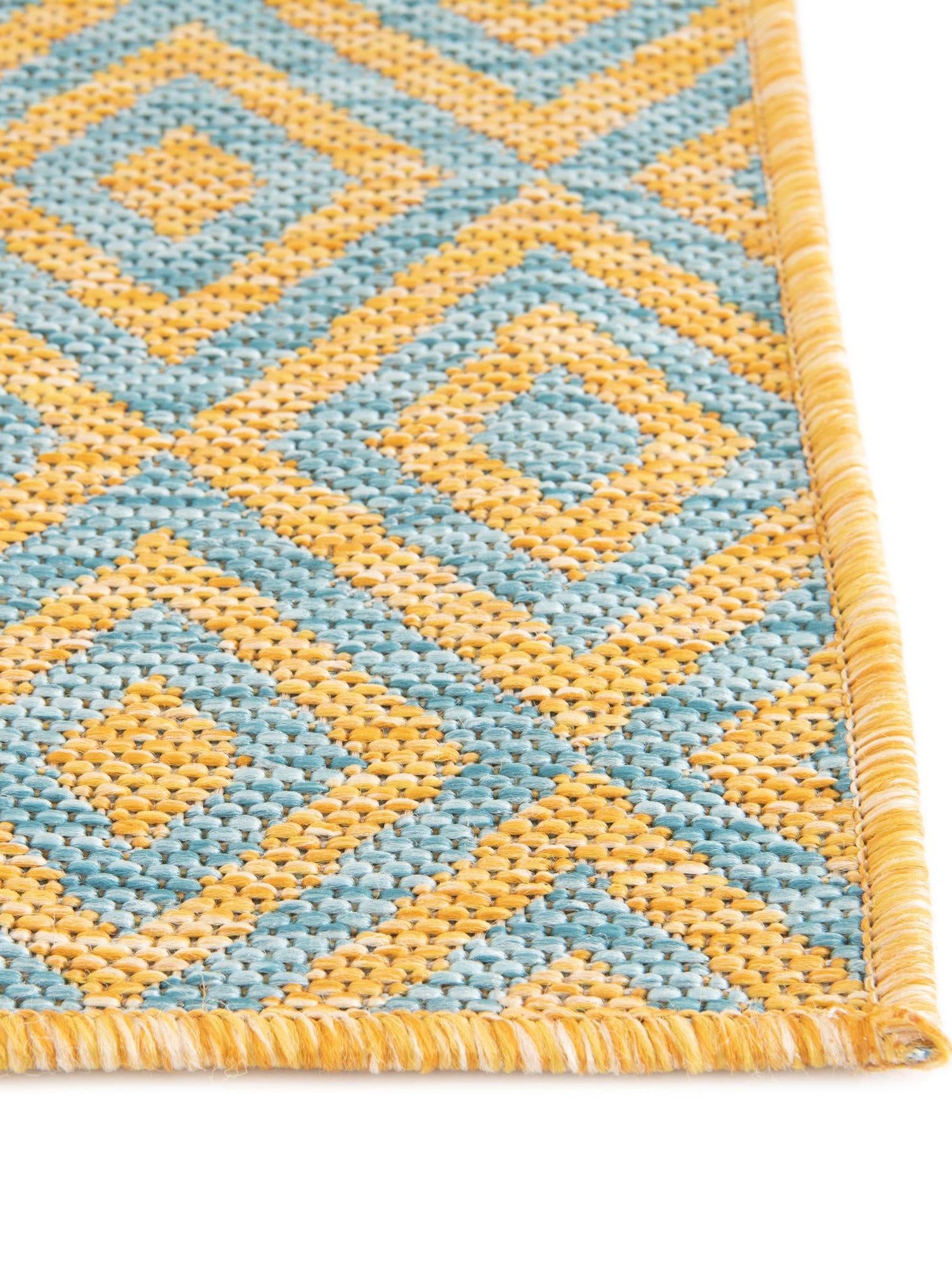 Yellow and Aqua 5' 3 x 8' Jill Zarin Outdoor Rectangle Area Rug Weather Resistant for Patio, Deck, Terrace, Balcony, Porch Durable 100% Polypropylene Carpet for Outside for Sale at Rug Engine