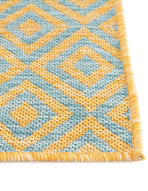 Yellow and Aqua 5' 3 x 8' Jill Zarin Outdoor Rectangle Area Rug Weather Resistant for Patio, Deck, Terrace, Balcony, Porch Durable 100% Polypropylene Carpet for Outside for Sale at Rug Engine