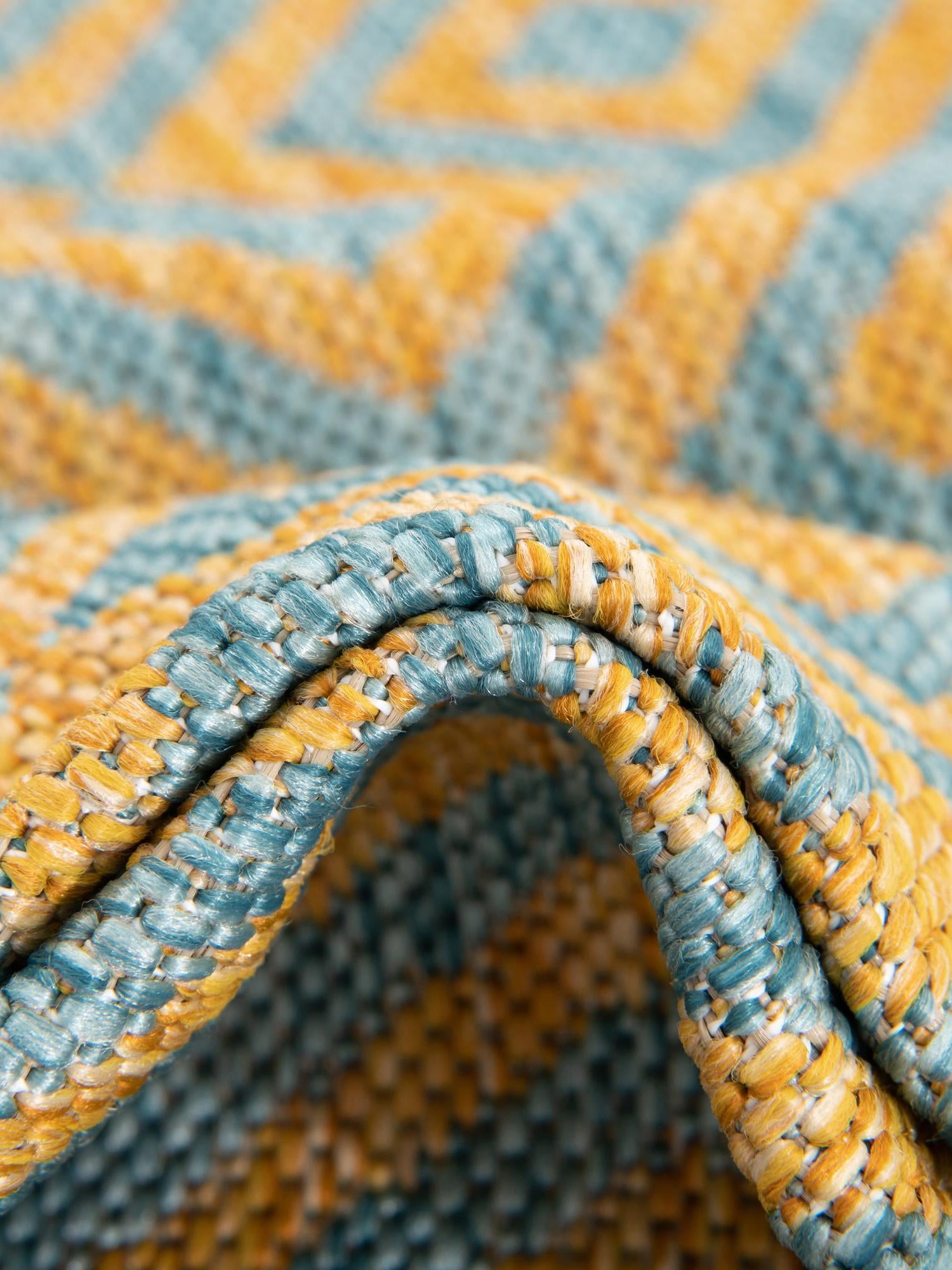 Yellow and Aqua 5' 3 x 8' Jill Zarin Outdoor Rectangle Area Rug Weather Resistant for Patio, Deck, Terrace, Balcony, Porch Durable 100% Polypropylene Carpet for Outside for Sale at Rug Engine