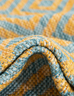 Yellow and Aqua 5' 3 x 8' Jill Zarin Outdoor Rectangle Area Rug Weather Resistant for Patio, Deck, Terrace, Balcony, Porch Durable 100% Polypropylene Carpet for Outside for Sale at Rug Engine