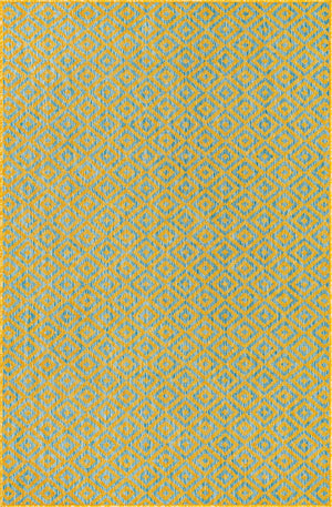 Yellow and Aqua 5' 3 x 8' Jill Zarin Outdoor Rectangle Area Rug Weather Resistant for Patio, Deck, Terrace, Balcony, Porch Durable 100% Polypropylene Carpet for Outside for Sale at Rug Engine