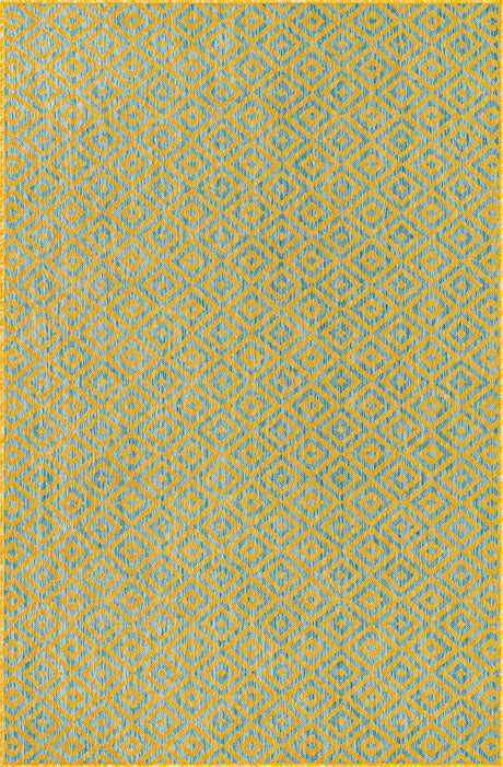 Yellow and Aqua 5' 3 x 8' Jill Zarin Outdoor Rectangle Area Rug Weather Resistant for Patio, Deck, Terrace, Balcony, Porch Durable 100% Polypropylene Carpet for Outside for Sale at Rug Engine
