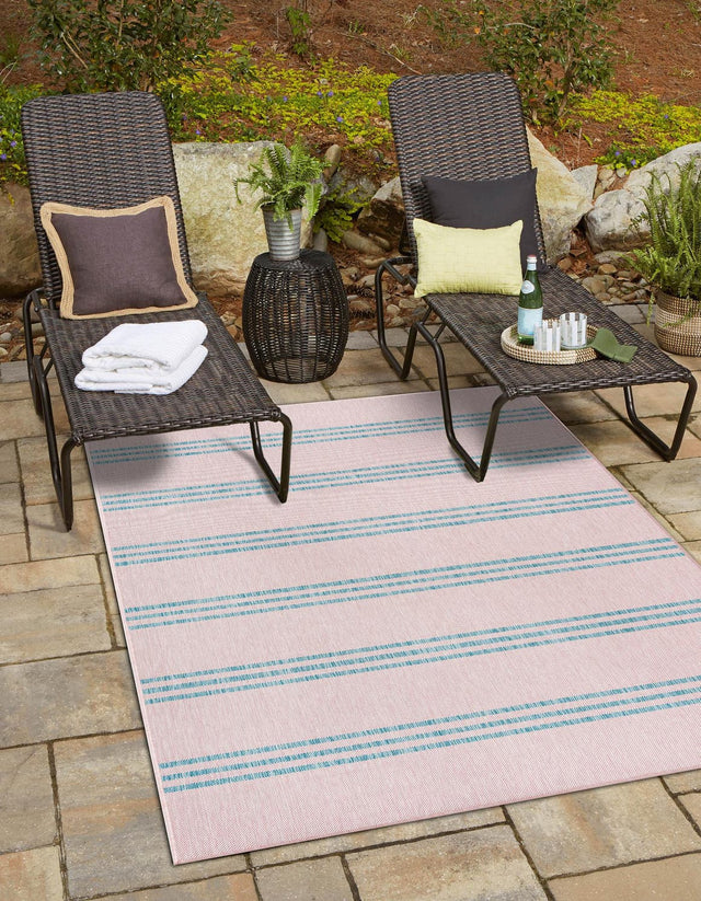 Pink and Aqua 6' 1 x 9' Jill Zarin Outdoor Rectangle Area Rug Weather Resistant for Patio, Deck, Terrace, Balcony, Porch Durable 100% Polypropylene Carpet for Outside for Sale at Rug Engine
