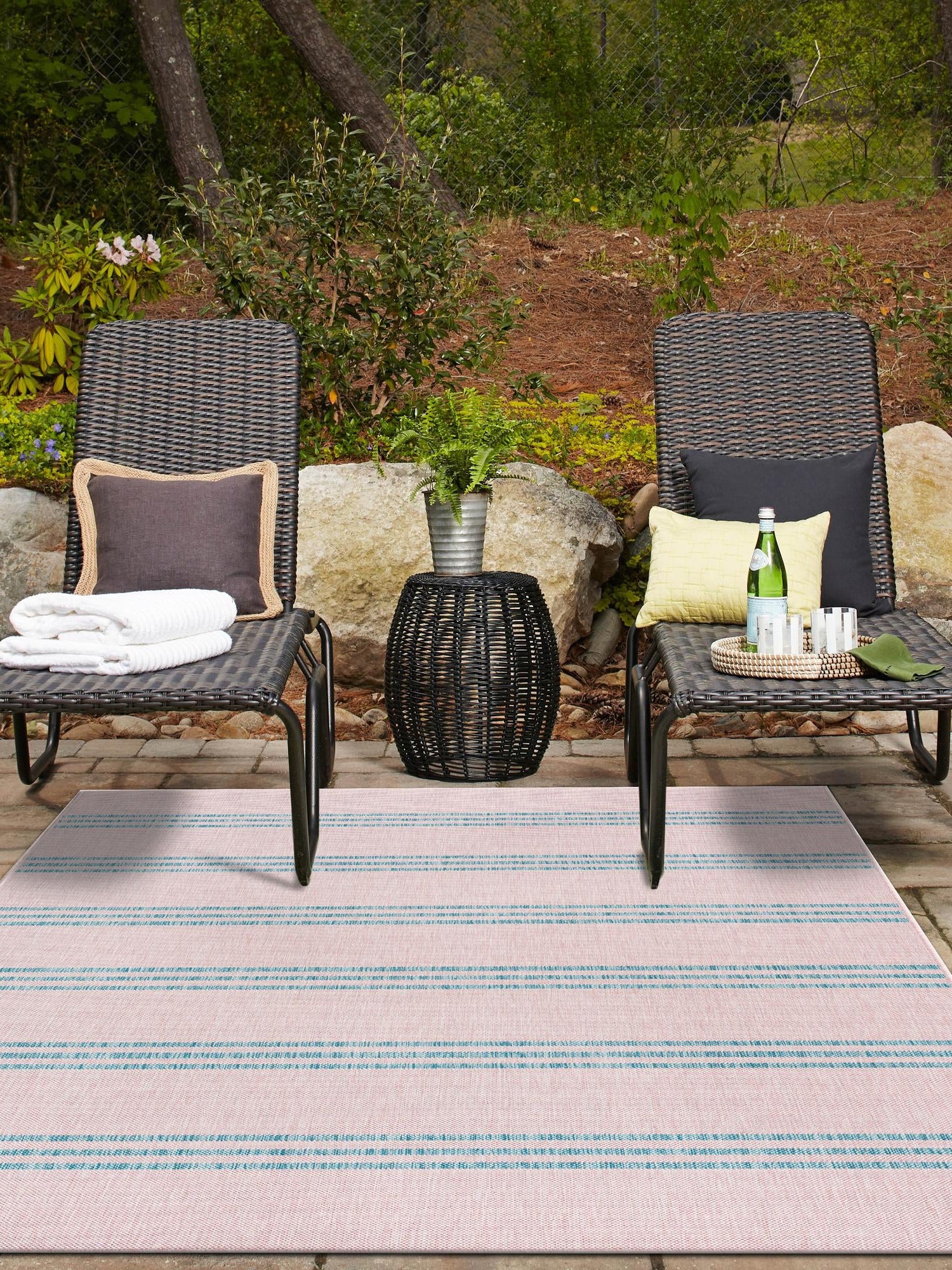 Pink and Aqua 3' 1 x 5' 3 Jill Zarin Outdoor Rectangle Area Rug Weather Resistant for Patio, Deck, Terrace, Balcony, Porch Durable 100% Polypropylene Carpet for Outside for Sale at Rug Engine