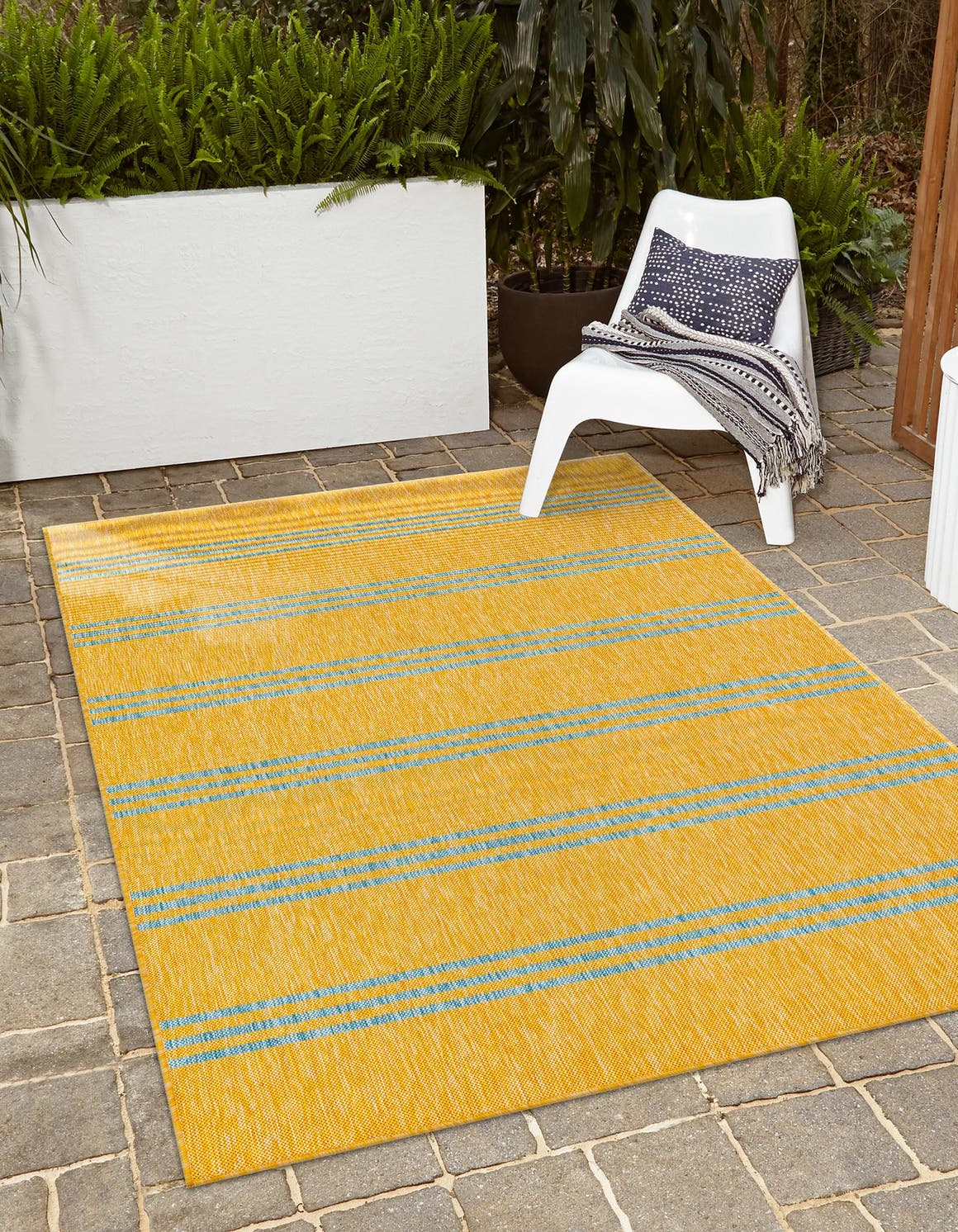Yellow and Aqua 2' x 3' 1 Jill Zarin Outdoor Rectangle Area Rug Weather Resistant for Patio, Deck, Terrace, Balcony, Porch Durable 100% Polypropylene Carpet for Outside for Sale at Rug Engine