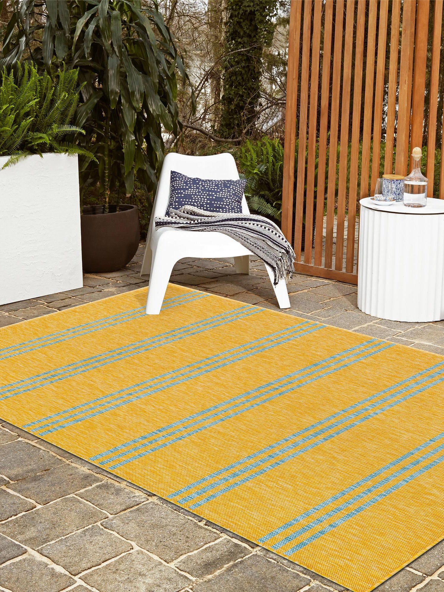 Yellow and Aqua 7' 10 x 10' Jill Zarin Outdoor Rectangle Area Rug Weather Resistant for Patio, Deck, Terrace, Balcony, Porch Durable 100% Polypropylene Carpet for Outside for Sale at Rug Engine