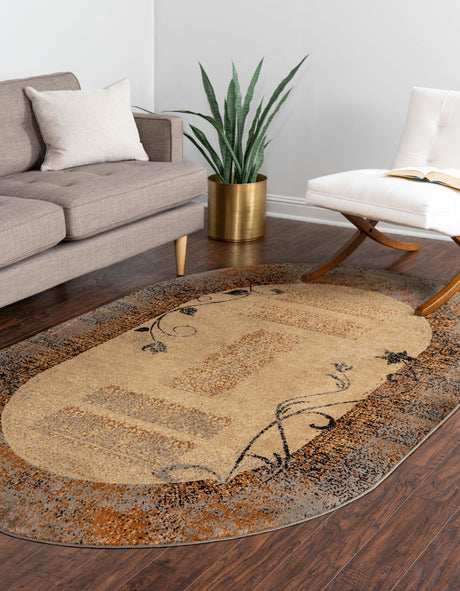 Beige 4' 1 x 6' 1 Barista Oval Area Rug 100% Polypropylene Abstract Modern Geometric Carpet for Living Room Dining Office Dorm Room Decor for Sale at Rug Engine
