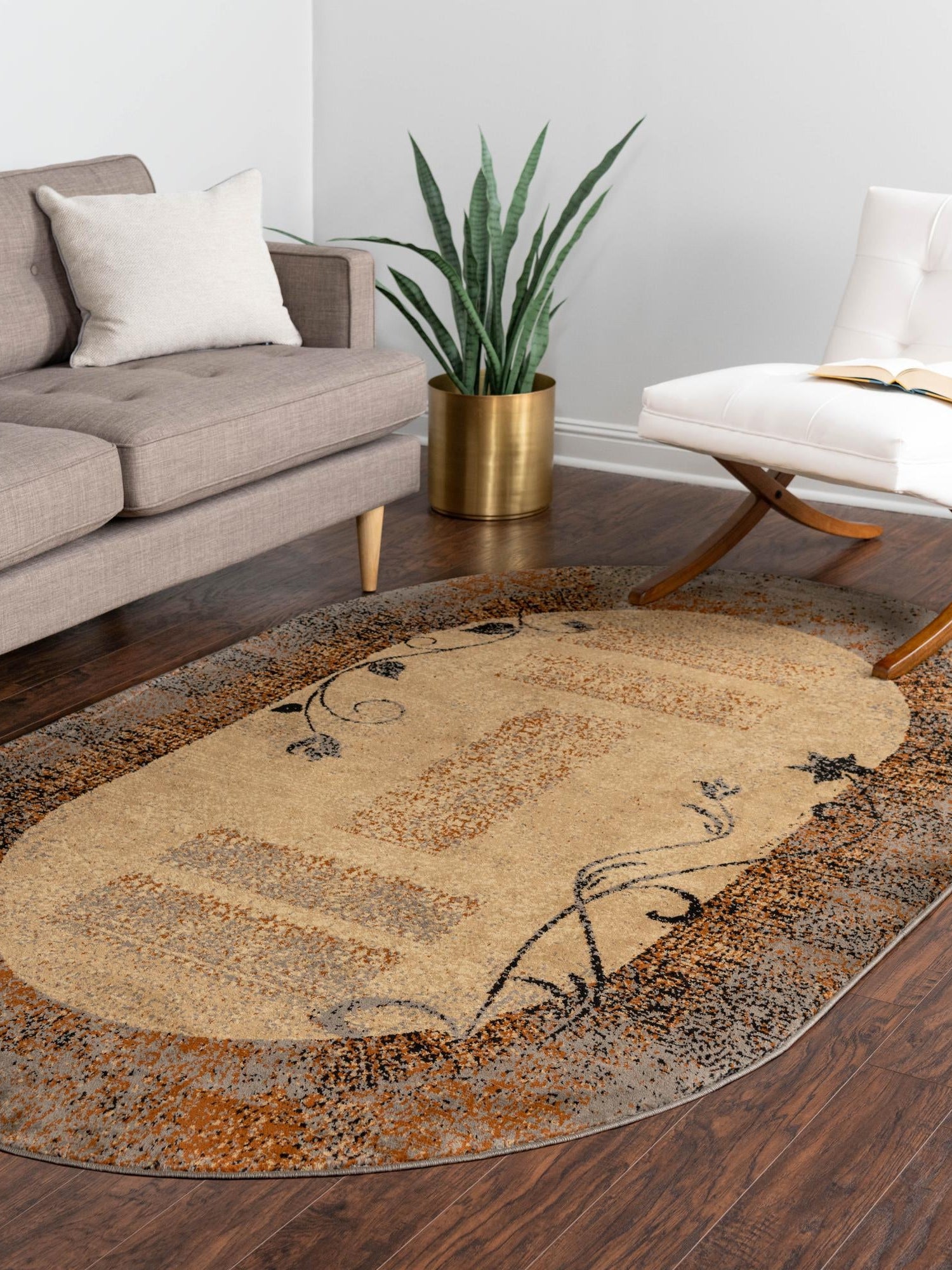 Beige 3' 1 x 5' 3 Barista Oval Area Rug 100% Polypropylene Abstract Modern Geometric Carpet for Living Room Dining Office Dorm Room Decor for Sale at Rug Engine
