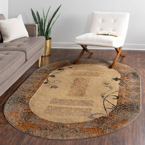 Beige 7' 10 x 10' Barista Oval Area Rug 100% Polypropylene Abstract Modern Geometric Carpet for Living Room Dining Office Dorm Room Decor for Sale at Rug Engine