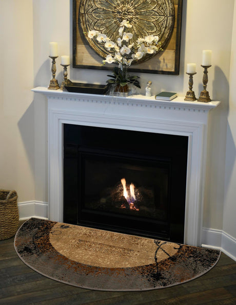 Beige 2' 7 x 4' 1 Barista Hearth Half-Round Semicircle Area Rug 100% Polypropylene Abstract Modern Geometric Carpet for Living Room Dining Office Dorm Room Decor for Sale at Rug Engine