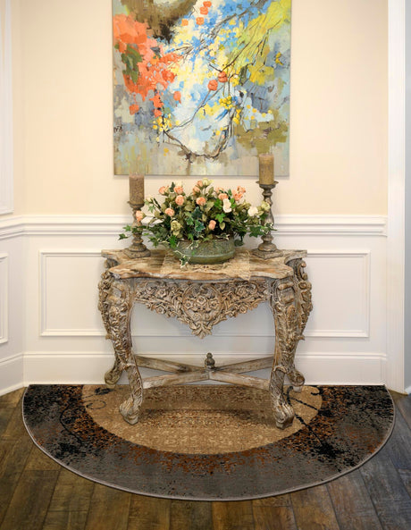 Beige 2' 7 x 4' 1 Barista Hearth Half-Round Semicircle Area Rug 100% Polypropylene Abstract Modern Geometric Carpet for Living Room Dining Office Dorm Room Decor for Sale at Rug Engine